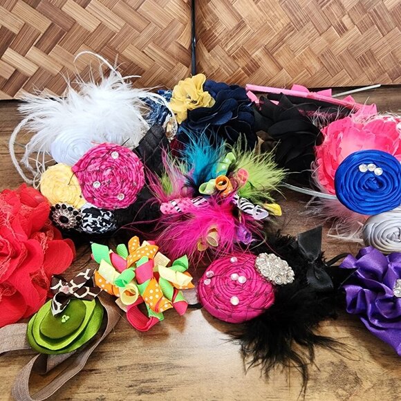 Lot of 14 Boutique Handmade Headbands Clips Barrettes Necklace Dress Up Props - Picture 3 of 16